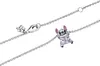 A close-up of a silver necklace with a Stitch charm. Produktbild-Vorschau