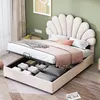 A bedroom scene with a bed featuring a unique headboard and open storage. Náhľad obrázku produktu