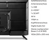 The back of a black television is shown, with a list of its ports and features to the right. Produktbild-Vorschau