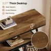 Close-up of a wooden console table with text overlays highlighting its features. Náhled obrázku produktu