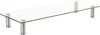 A clear, professional studio shot of a glass monitor stand with silver legs against a white background. Produktbild-Vorschau