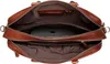 The inside of a brown leather briefcase is shown, with a laptop inside. Produktbild-Vorschau