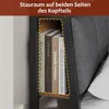 A close-up view of a bookshelf integrated into the headboard of a bed, showcasing books. Produktbild-Vorschau