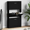 A black shoe cabinet with its middle drawer open, displaying shoes inside. Podgląd zdjęcia produktu