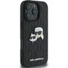 A black iPhone case with a Karl Lagerfeld monogram pattern and a Karl and Choupette head pin. Anteprima dell’immagine prodotto