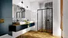 A modern bathroom with a shower door, vanity, and sinks. Anteprima dell’immagine prodotto