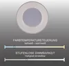 A diagram illustrating the features of a ceiling lamp, showing color temperature control and dimming capabilities. Produktbild-Vorschau