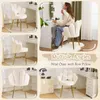 A collage of images showing a white petal chair with gold legs from multiple angles, including one with a woman applying makeup at a vanity. Náhľad obrázku produktu
