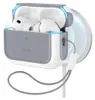 A pair of white wireless earbuds in a gray and white charging case, attached to a magnetic charger. Produktbild-Vorschau