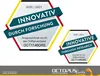 Two hexagonal awards with text and logos, placed on a white background with a grey footer containing brand information. Produktbild-Vorschau