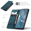 A teal flip case for a smartphone is shown open, displaying the phone's screen and the case's interior card slots. Produktbild-Vorschau