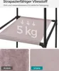 Close-up of a fabric shelf on a metal frame, with two smaller inset images showing fabric textures. Produktbild-Vorschau