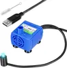 A blue USB water pump for a pet fountain, along with a cleaning brush and USB cable. Produktbild-Vorschau