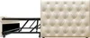 A cream-colored sofa bed with a tufted headboard and a black metal frame is shown from the side. Produktbild-Vorschau