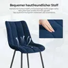 A close-up of a blue upholstered chair with text overlays highlighting its features. Produktbild-Vorschau