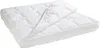 A white quilted comforter folded and lying on a white surface. Voir les images du produit