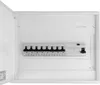 An open electrical distribution box with circuit breakers. Produktbild-Vorschau