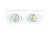 A white square recessed ceiling light with two circular light fixtures. Produktbild-Vorschau