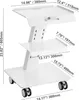 A diagram of a white, three-tiered rolling cart with dimensions labeled. Produktbild-Vorschau