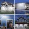 Collage of four images showing outdoor solar lights installed on different houses and exteriors. Produktbild-Vorschau