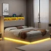 A modern bedroom with a bed, headboard, and curtains. Produktbild-Vorschau