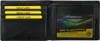 An open black leather wallet with credit cards and a stadium image inside. Produktbild-Vorschau