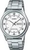 A close-up studio shot of a silver and white Casio watch with a white dial and metal band. Produktbild-Vorschau