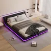 A modern bedroom with a black LED bed, a chaise lounge, and a rug. Produktbild-Vorschau