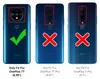 Three phone cases shown on blue backgrounds, indicating compatibility. Produktbild-Vorschau