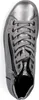 A top-down view of a silver sneaker with laces and a zipper. Anteprima dell’immagine prodotto