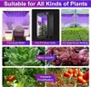 Collage of images showing different applications of LED grow lights for plants, including houseplants, grow tents, greenhouses, and fruiting plants. Produktbild-Vorschau