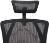 A close-up view of the headrest and upper backrest of a black ergonomic office chair. Náhled obrázku produktu