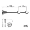 A product image showing a double curtain rod bracket with dimensions and included hardware. Produktbild-Vorschau