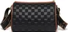 A black checkered shoulder bag with brown trim and a patterned strap. Podgląd zdjęcia produktu