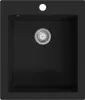 A top-down view of a black granite kitchen sink with a silver drain. Náhled obrázku produktu