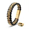A product shot of a leather and gold chain bracelet with a magnetic clasp. Anteprima dell’immagine prodotto