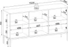 A line drawing diagram of a sideboard with dimensions and weights indicated. Produktbild-Vorschau