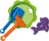 A set of colorful beach toys including a sieve, a shovel, a rake, and a dolphin-shaped mold, arranged on a white background. Náhľad obrázku produktu
