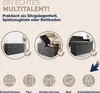 A collage showing a storage ottoman in different settings and as a toy box, with icons indicating room placement. Anteprima dell’immagine prodotto