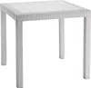 A white square table with a rattan-like texture, shown from a three-quarter angle against a white background. Produktbild-Vorschau