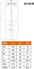 A diagram of pants with a size chart below. Náhľad obrázku produktu