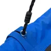 A close-up view of a blue fabric swing with a black rope and a metal ring attachment. Anteprima dell’immagine prodotto