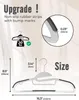 A collage of images showing an upgraded plastic hanger with non-slip rubber strips, including a diagram of its dimensions and load capacity. Produktbild-Vorschau