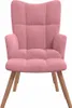 A pink velvet armchair with wooden legs, presented against a white background. Produktbild-Vorschau