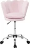 A pink velvet office chair with a shell-shaped backrest and chrome base with wheels, photographed against a white background. Náhled obrázku produktu