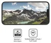 A smartphone screen displaying a mountain landscape, with two icons below representing product features. Anteprima dell’immagine prodotto