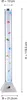 A tall, cylindrical bubble lamp with colorful fish inside, standing on a triangular base. Dimensions are indicated. Produktbild-Vorschau