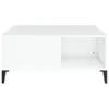 A white coffee table with a single open compartment and black legs, shown from the front against a white background. Náhled obrázku produktu