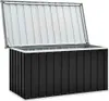 A black outdoor storage box with its lid open, shown against a white background. Podgląd zdjęcia produktu