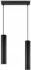 A black, two-light pendant lamp hanging from a black rectangular ceiling mount. Produktbild-Vorschau